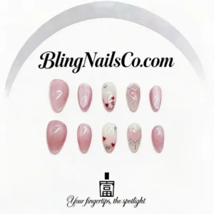Pink Heart Press-On Nails