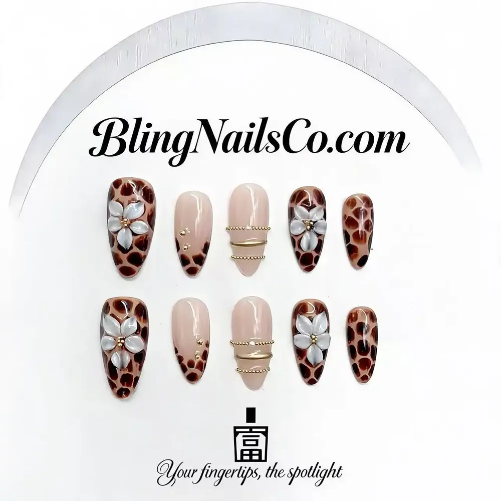 3D Flower Leopard Press-On Nails