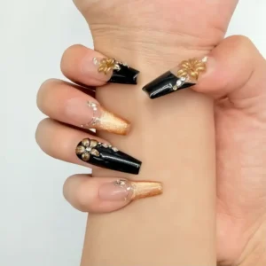 Black Gold Floral Press-On Nails