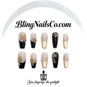 Black Gold Floral Press-On Nails