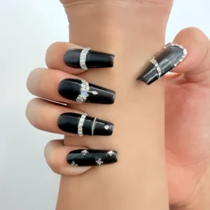Black Rhinestone Press-On Nails