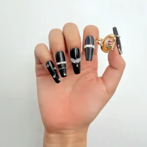 Black Rhinestone Press-On Nails