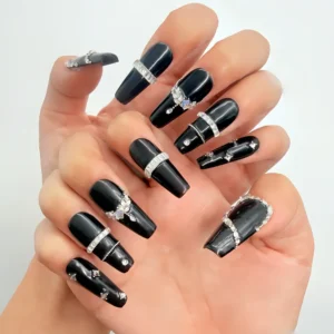 Black Rhinestone Press-On Nails