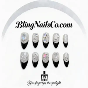 Black Silver Glitter Press-On Nails