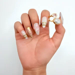 Pastel Gold Floral Press-On Nails