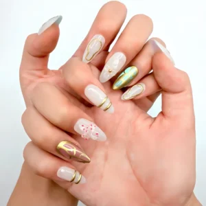 Pastel Gold Floral Press-On Nails