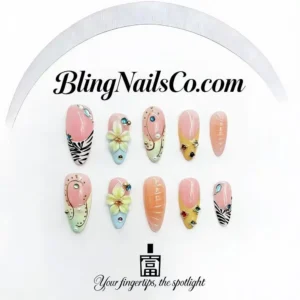 Pastel Zebra Floral Press-On Nails