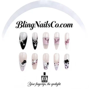 Pink Black Star Press-On Nails