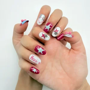 Pink Bow Star Press-On Nails