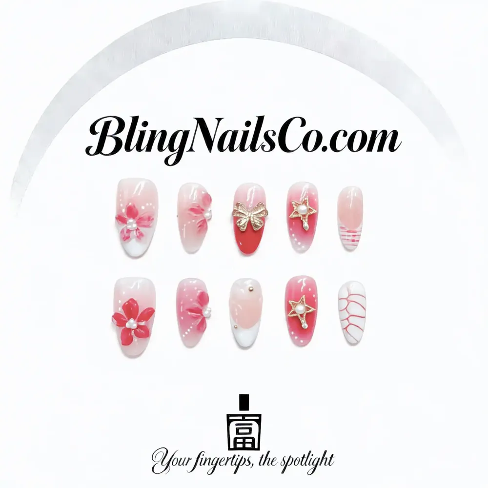 Pink Floral Bow Press-On Nails