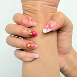 Pink Floral Bow Press-On Nails