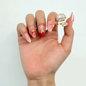 Pink Floral Bow Press-On Nails