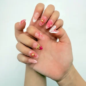 Pink Floral Bow Press-On Nails
