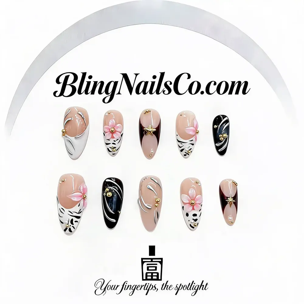 Pink Floral Press-On Nails