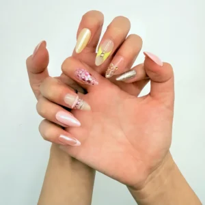 Pink Yellow Glitter Press-On Nails