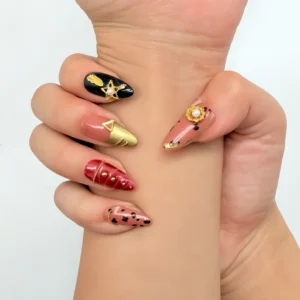 Red Black Gold Press-On Nails
