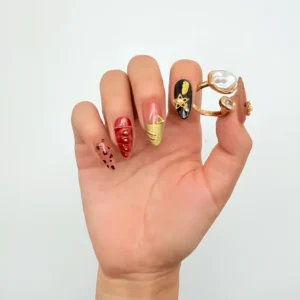 Red Black Gold Press-On Nails