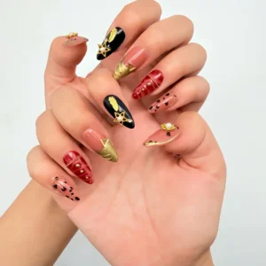 Red Black Gold Press-On Nails