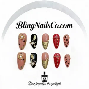 Red Black Gold Press-On Nails