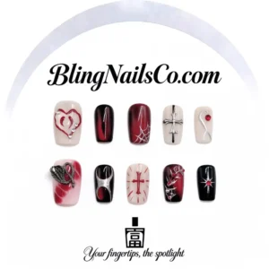 Red Black Gothic Cross Press-On Nails