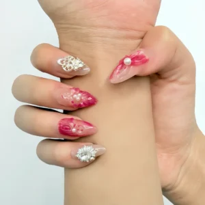 Red Floral Pearl Press-On Nails