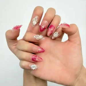 Red Floral Pearl Press-On Nails