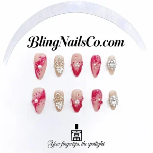 Red Floral Pearl Press-On Nails