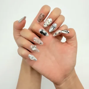 Silver Chrome Star Press-On Nails