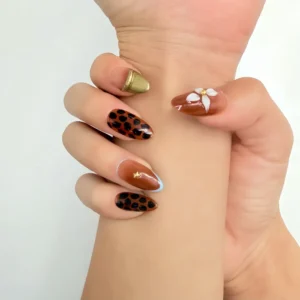 Terracotta Leopard Floral Press-On Nails