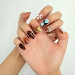 Terracotta Leopard Floral Press-On Nails